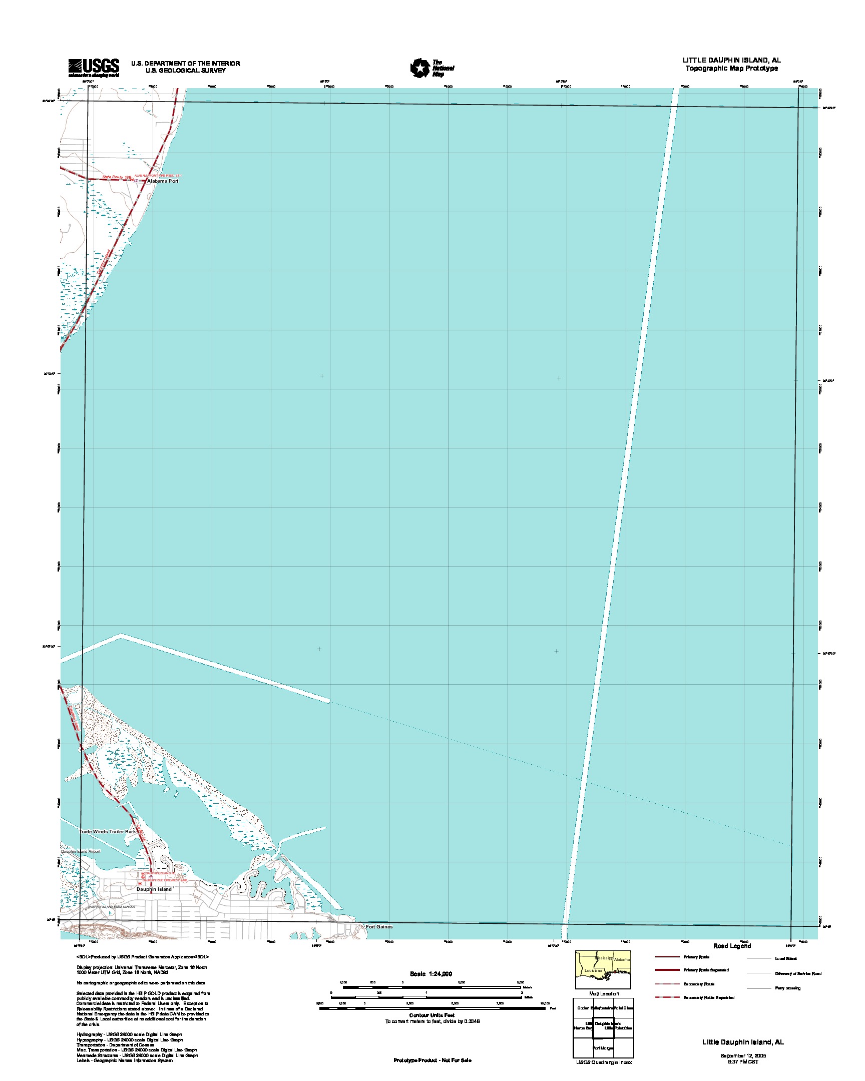 Prototipo de Mapa Topográfico de Little Dauphin Island, Alabama, Estados Unidos, Septiembre 12, 2005
