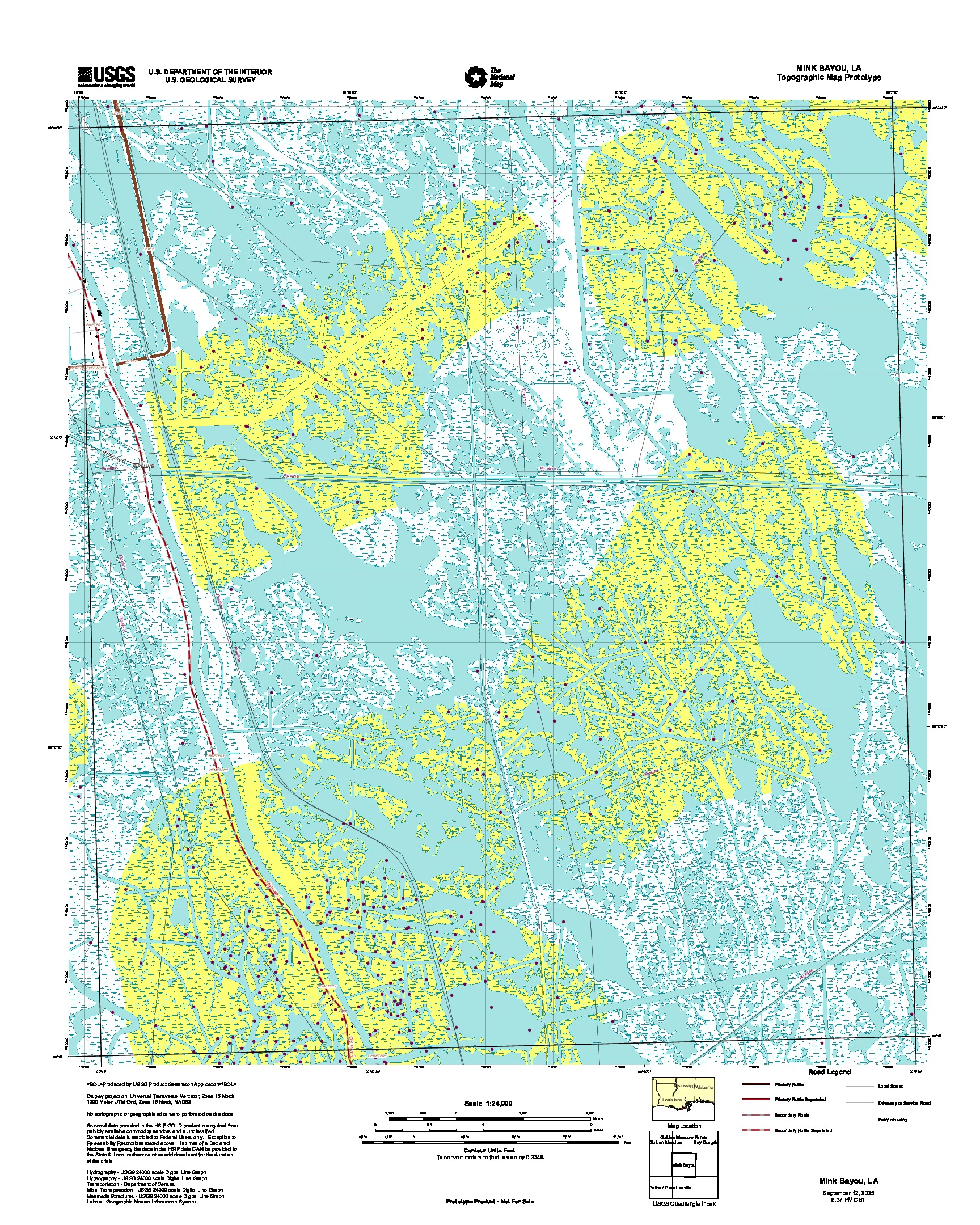 Prototipo de Mapa Topográfico de Mink Bayou, Luisiana, Estados Unidos, Septiembre 12, 2005