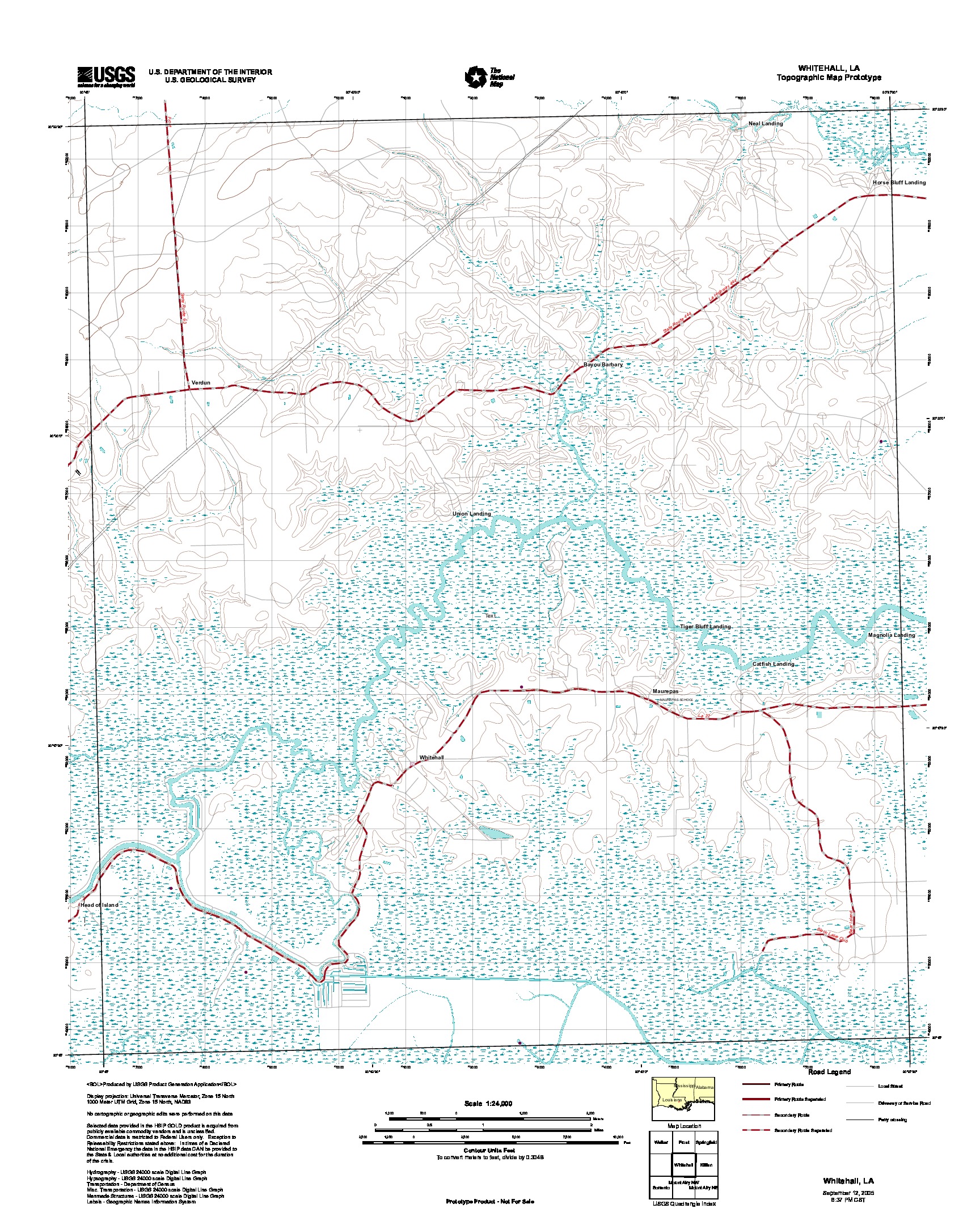 Prototipo de Mapa Topográfico de Whitehall, Luisiana, Estados Unidos, Septiembre 12, 2005