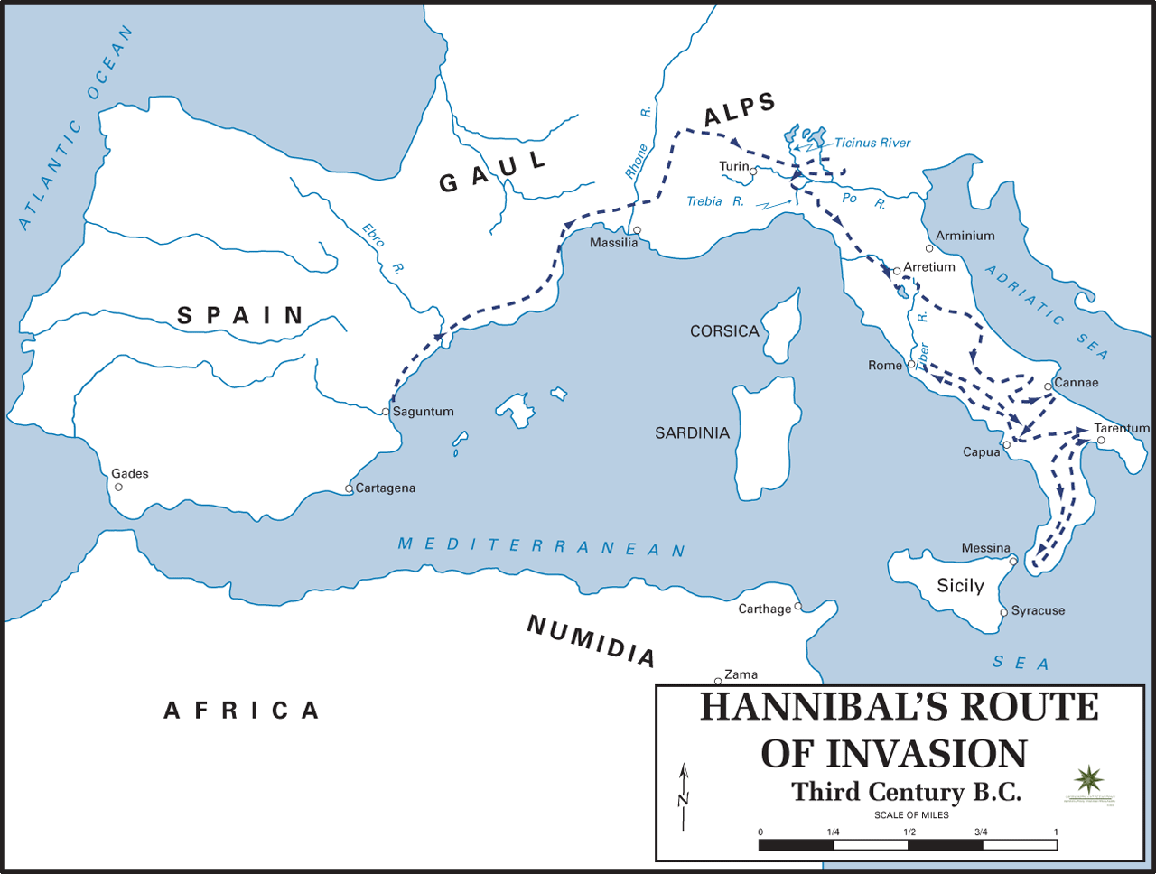 Ruta de invasión de Aníbal a Italia 218 aC