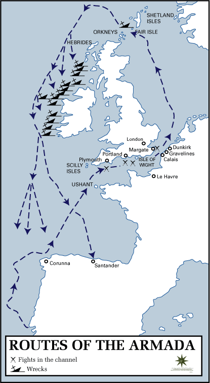 Ruta tomada por Armada Invencible o Armada Española 1588