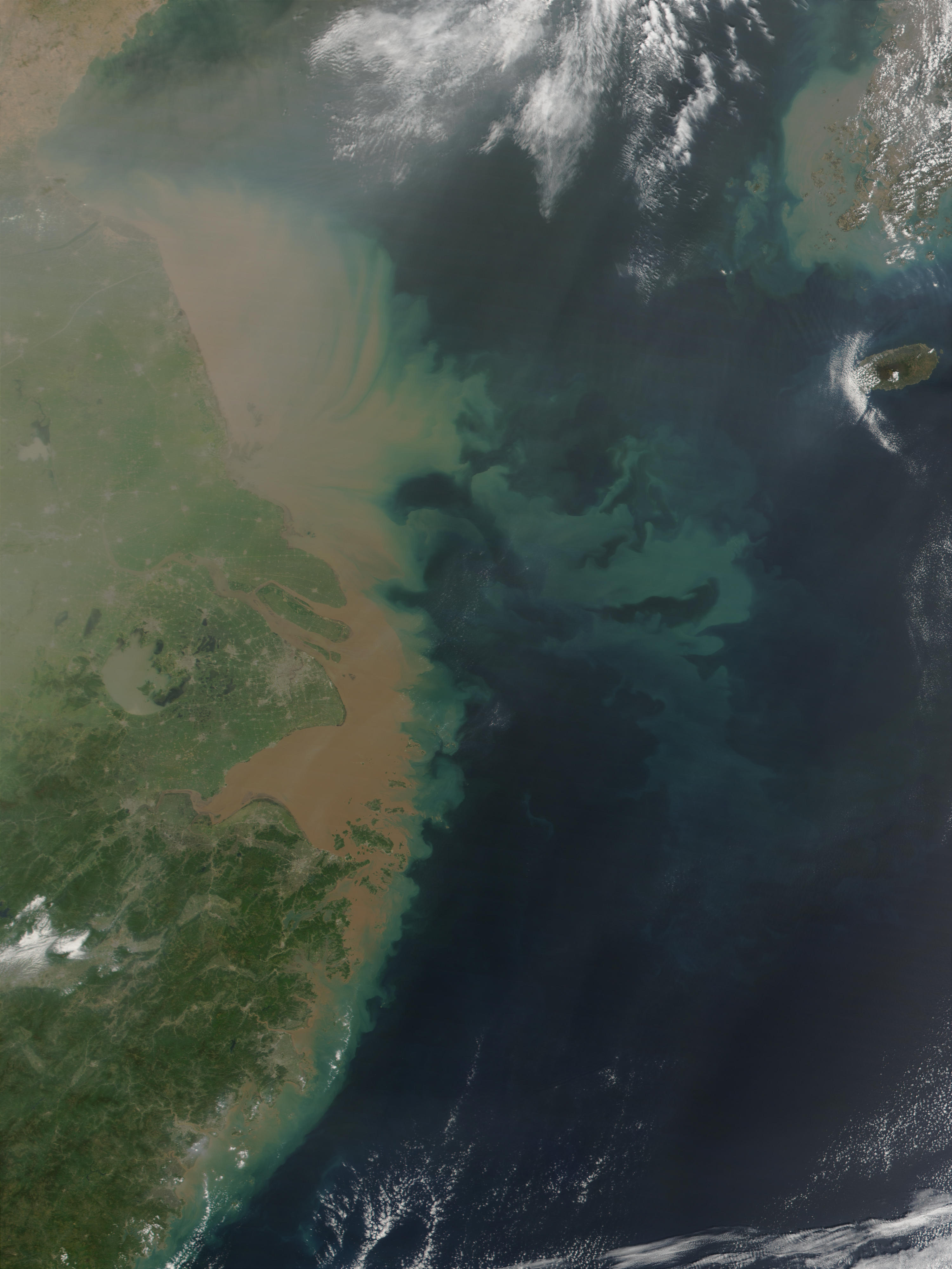Sedimentos y proliferación de fitoplancton cerca de la desembocadura del Yangtze, mar de China Oriental