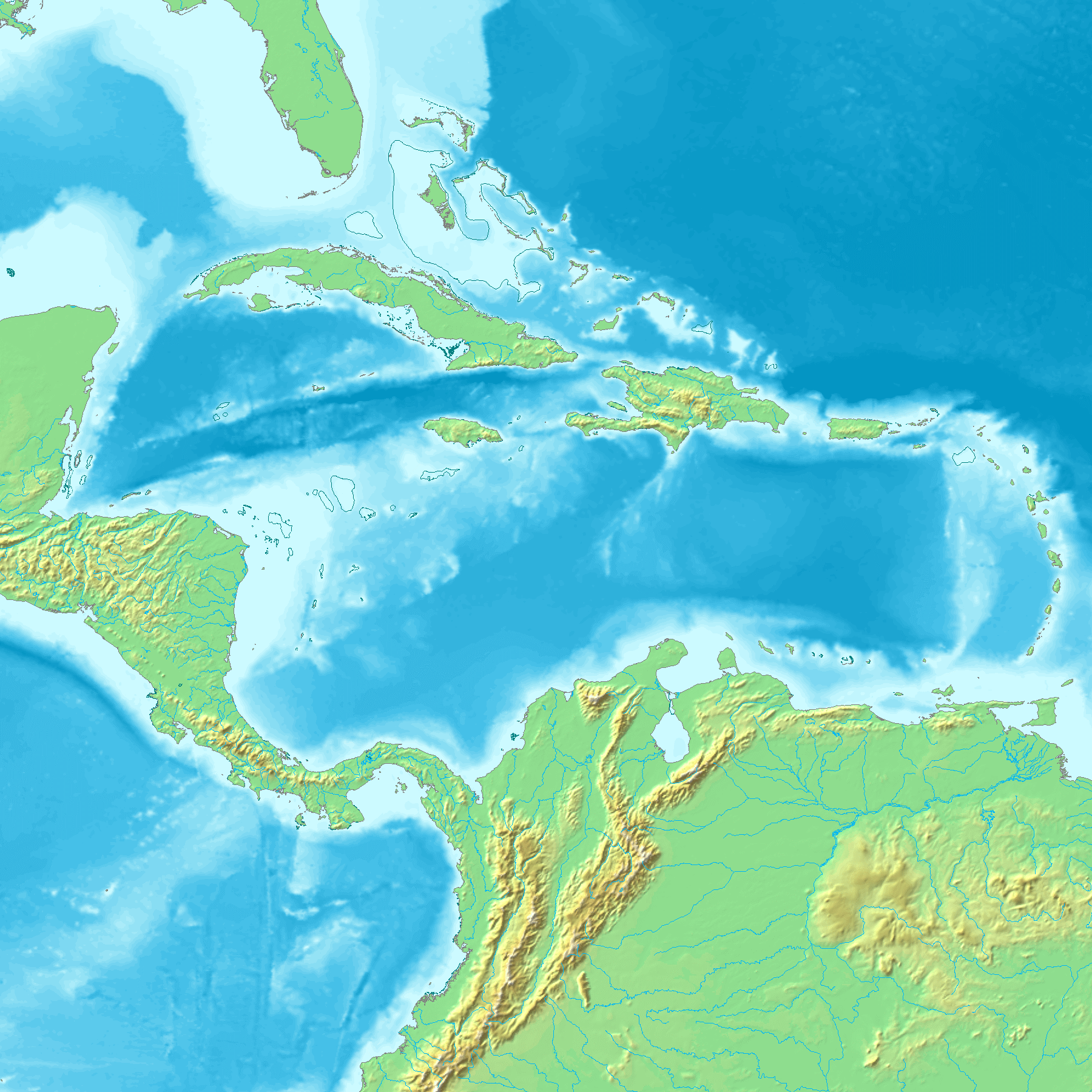 Topografía e hidrografía del mar Caribe 2005