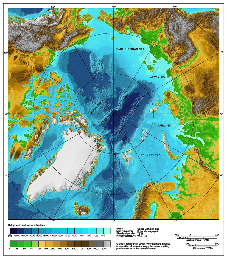 Topografía y batimetría del Ártico