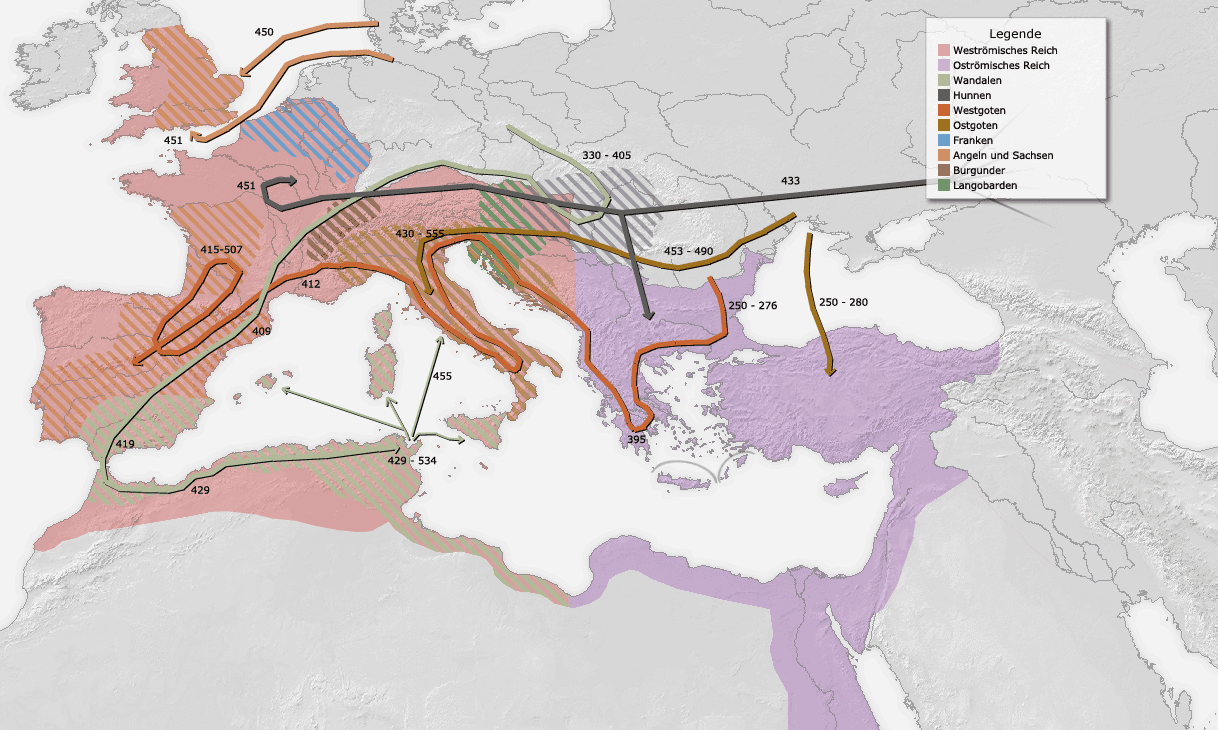 Völkerwanderung en el Imperio romano 100 a 500