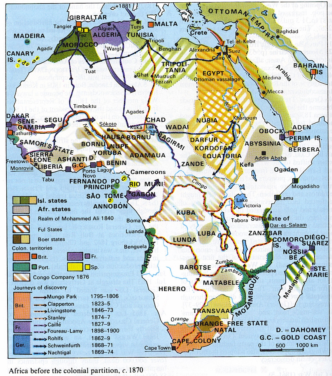 África antes de la partición colonial c. 1870