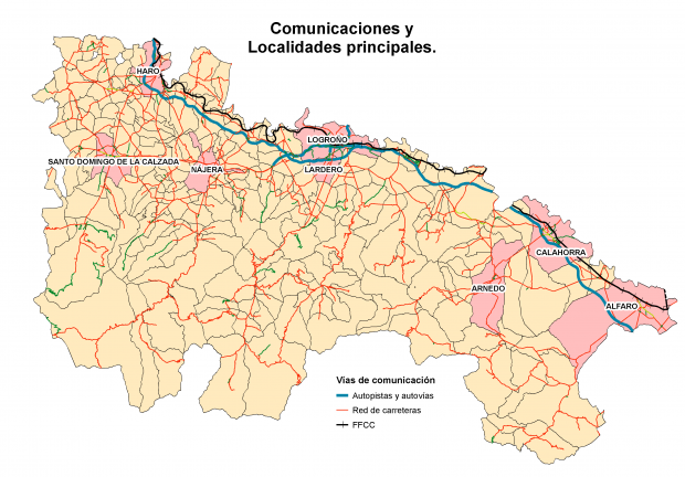 Carreteras y principales localidades de La Rioja 2007