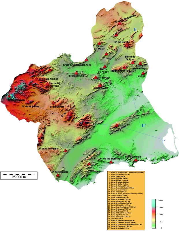 mapa fisico de murcia Mapas fisicos de Región de Murcia