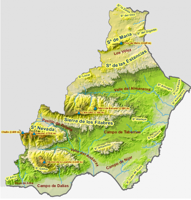 Mapa físico de la provincia de Almería 2008