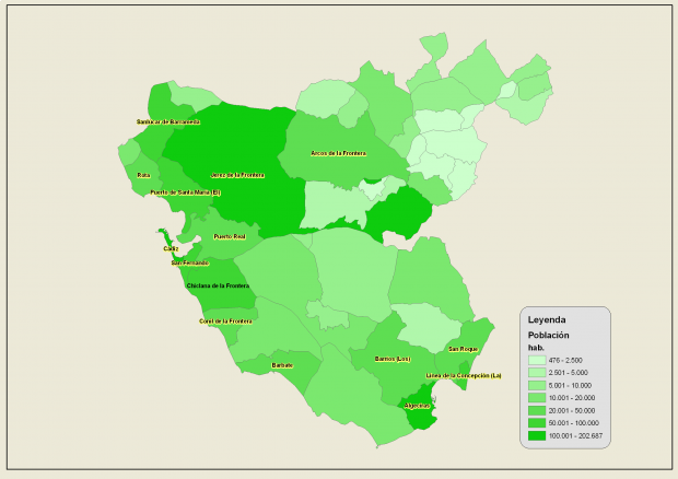 Población de la provincia de Cádiz 2007