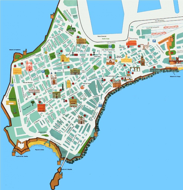 Mapa turístico de la ciudad de Cádiz