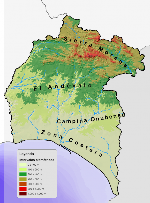 Mapa físico de la provincia de Huelva 2008