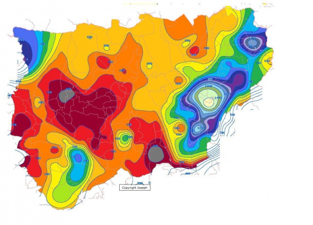 Precipitación media anual en la Provincia de Jaén