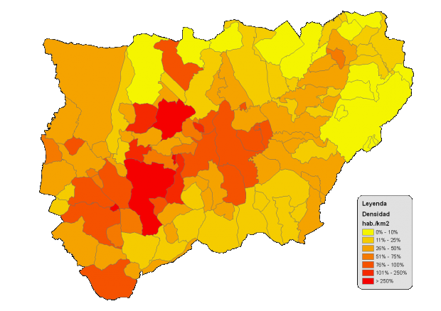 Densidad de población de la provincia de Jaén 2008