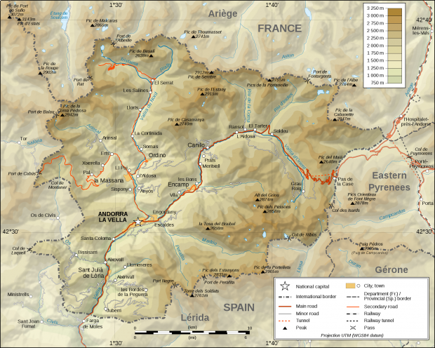 Mapa físico de Andorra 2009