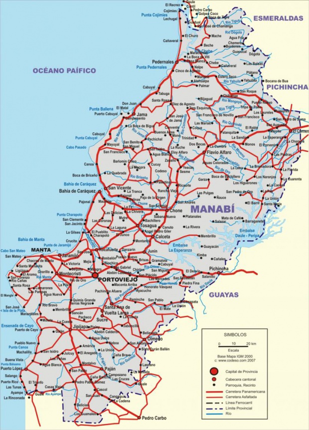 Mapa de carreteras de Manabí