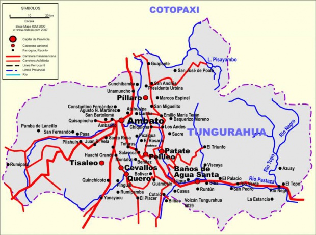 Mapa de carreteras de Tungurahua