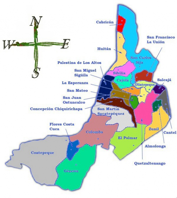 Mapa político de Quetzaltenango