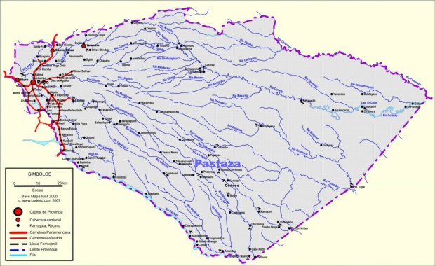 Mapa de carreteras de Pastaza