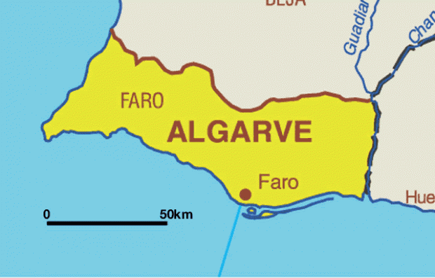 Algarve Region Map, Portugal