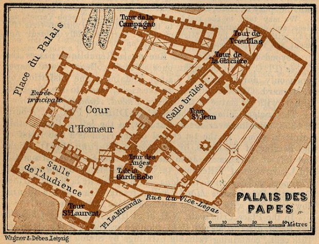 Aviñón (Palacio de los Papas) Mapa, Francia 1914
