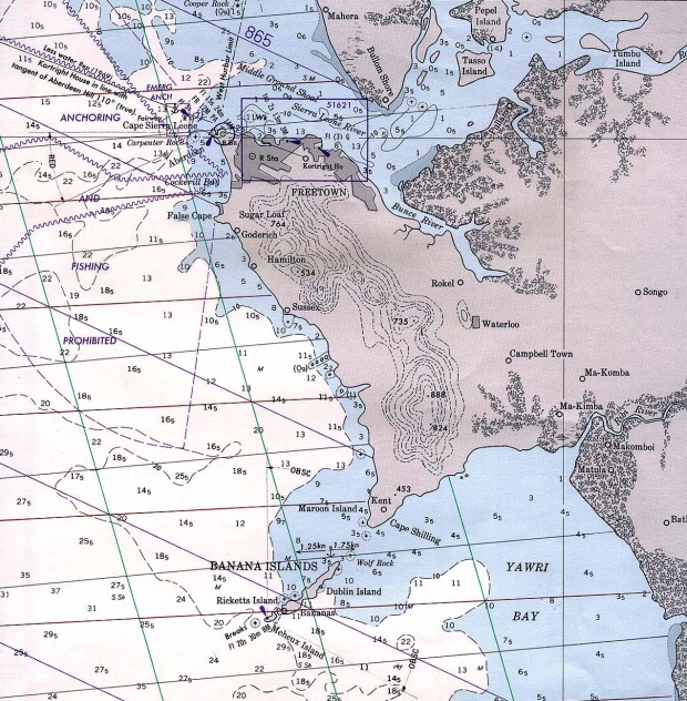 Carta Náutica de la Región de Freetown, Sierra Leona