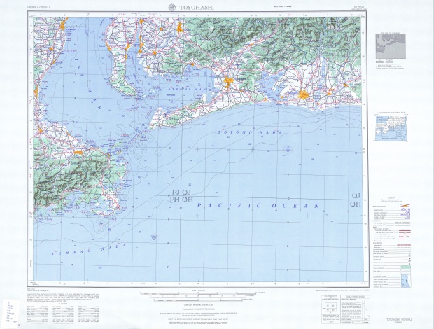 Hoja Toyohashi del Mapa Topográfico de Japón 1954