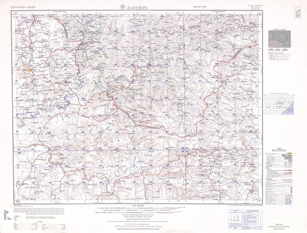 Hoja Zastron del Mapa Topográfico de África Meridional 1954