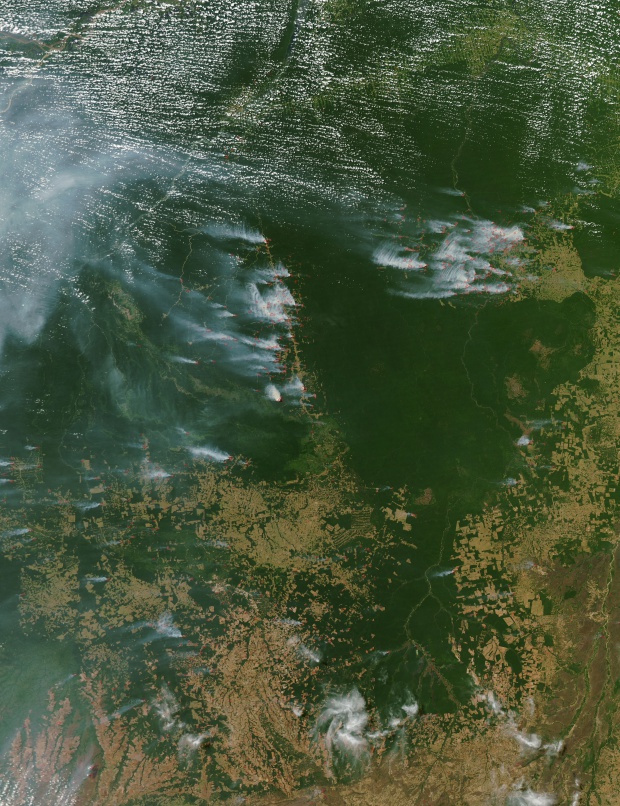 Incendios a través del Mato Grosso, Brasil (seguimiento satelital de la tarde)