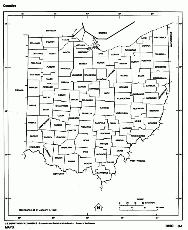 Mapa Blanco y Negro de Ohio, Estados Unidos