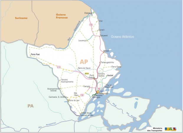 Mapa Carreteras Federales, Edo. de Amapá, Brasil