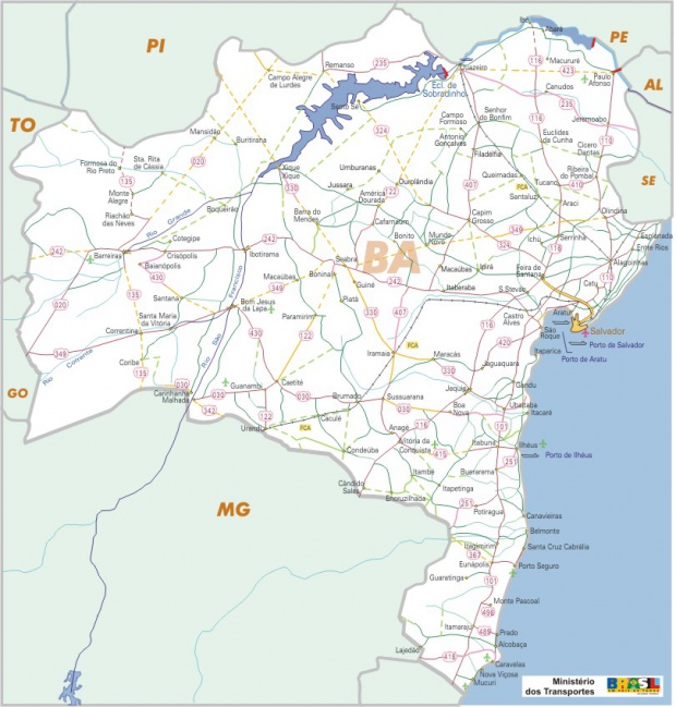 Mapa Carreteras Federales, Edo. de Bahia, Brasil
