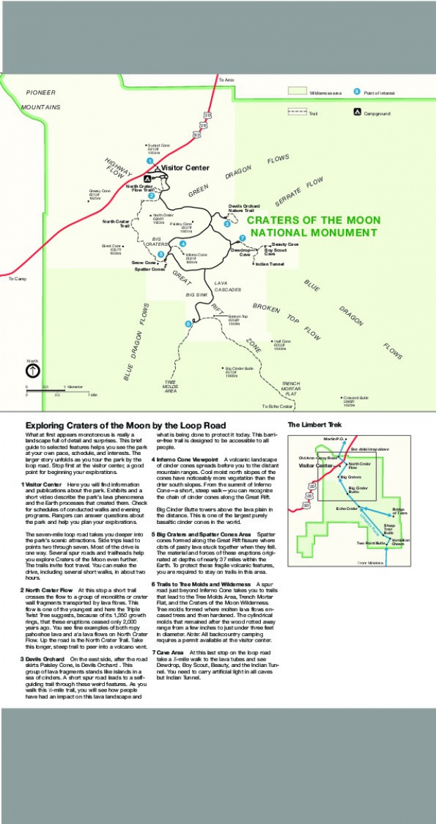 Mapa Detallado del Monumento Nacional Craters of the Moon, Idaho, Estados Unidos