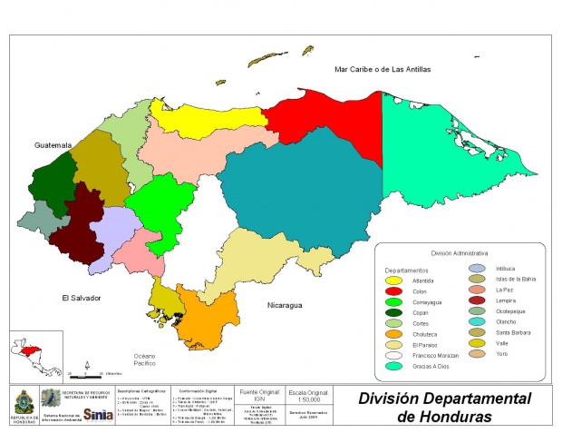 Mapa División Departamental, Honduras