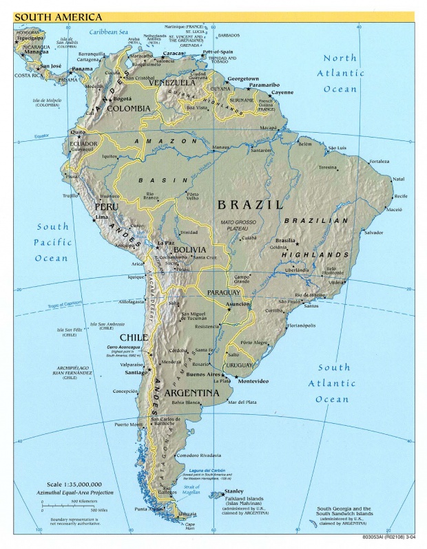 Mapa Físico de América del Sur 2004