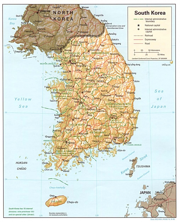 Mapa Físico de Corea del Sur