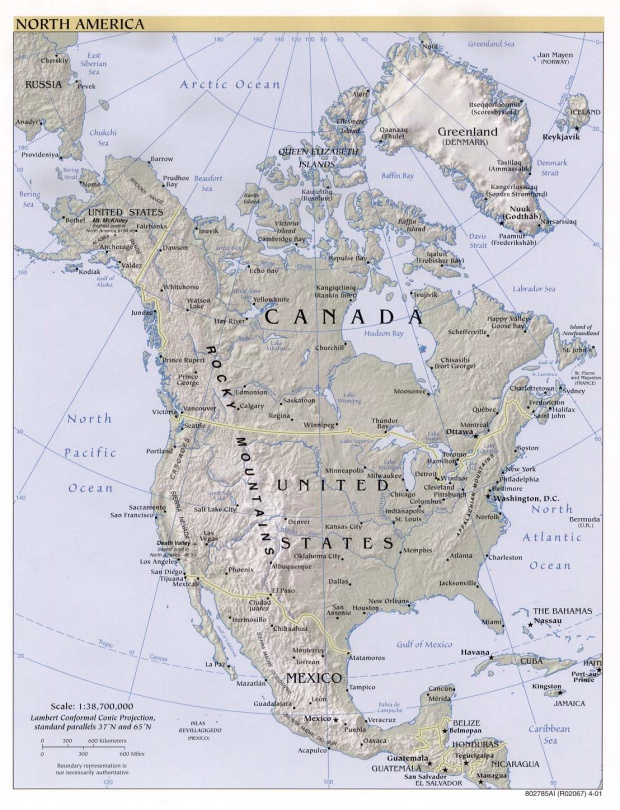 Mapa Físico de Norteamérica 2001