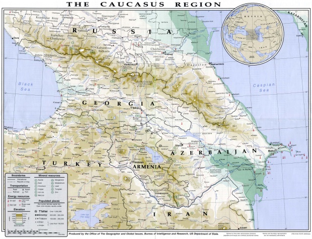 Mapa Físico del Cáucaso 1994
