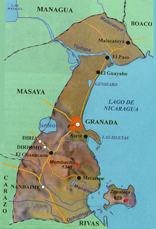 Mapa Físico del Departamento de Granada, Nicaragua