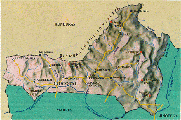 Mapa Físico del Departamento de Nueva Segovia, Nicaragua
