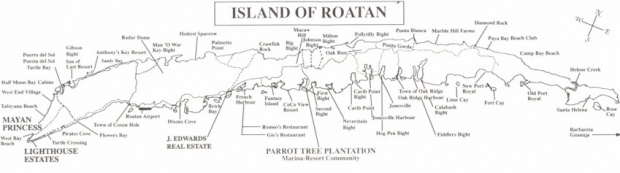 Mapa Isla Roatan, Islas de la Bahia, Honduras