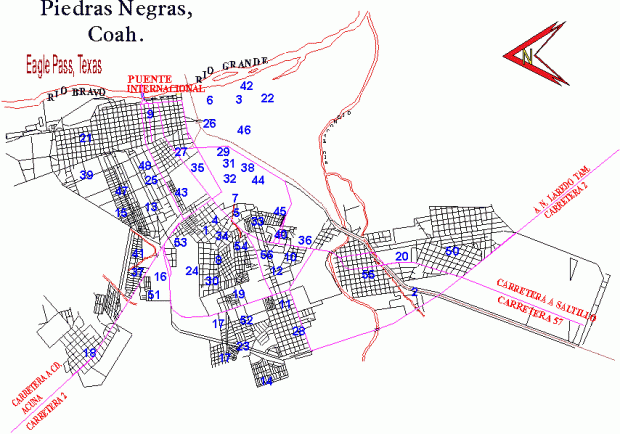 Mapa Piedras Negras, Coahuila, Mexico