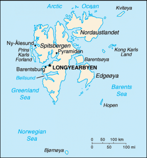 Mapa Político Pequeña Escala de Archipiélago Svalbard, Noruega