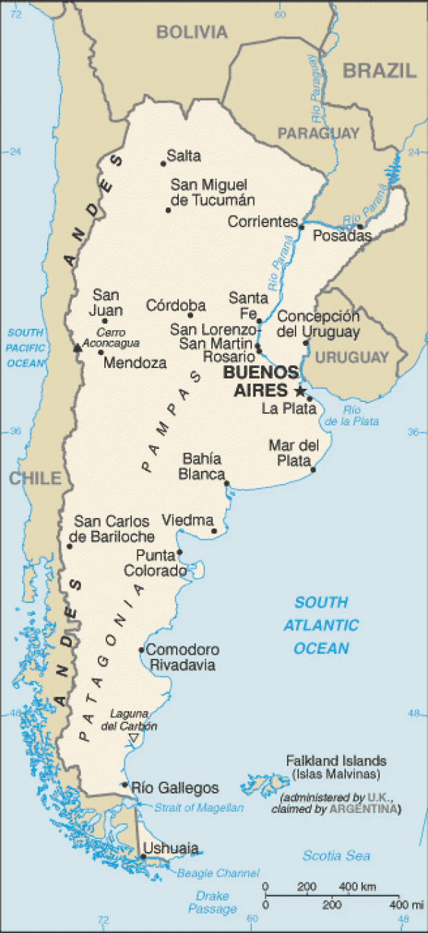 Mapa Político Pequeña Escala de Argentina