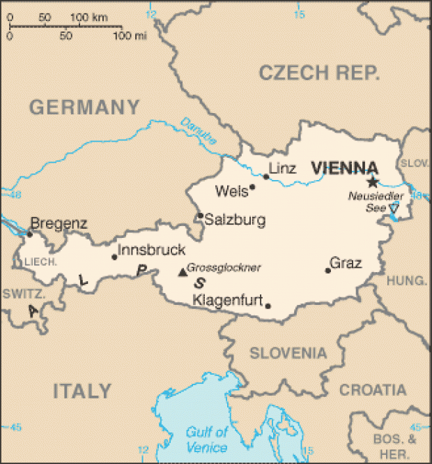 Mapa Politico Pequeña Escala de Austria