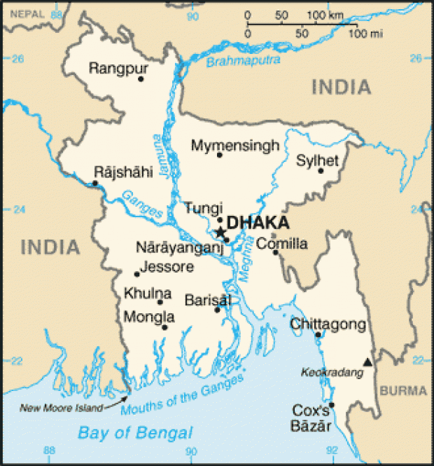 Mapa Politico Pequeña Escala de Bangladesh