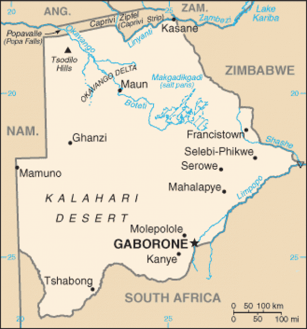 Mapa Político Pequeña Escala de Botsuana