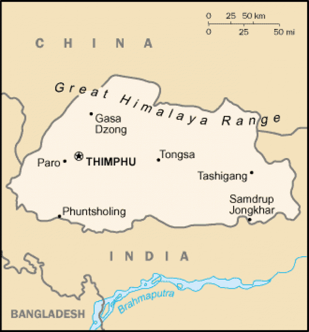Mapa Politico Pequeña Escala de Bután