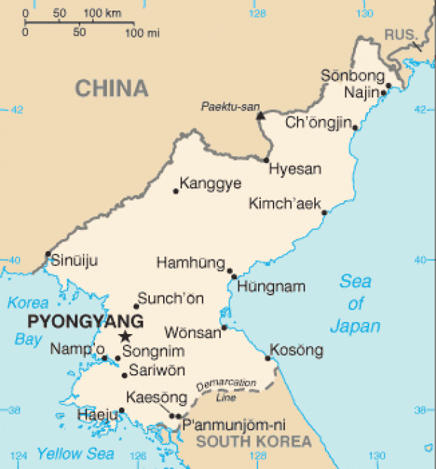Mapa Político Pequeña Escala de Corea del Norte