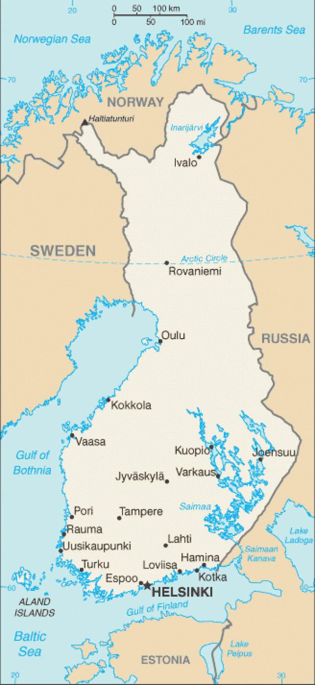Mapa Politico Pequeña Escala de Finlandia